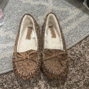 Self Esteem Tan Moccasins with Glitter Accents
